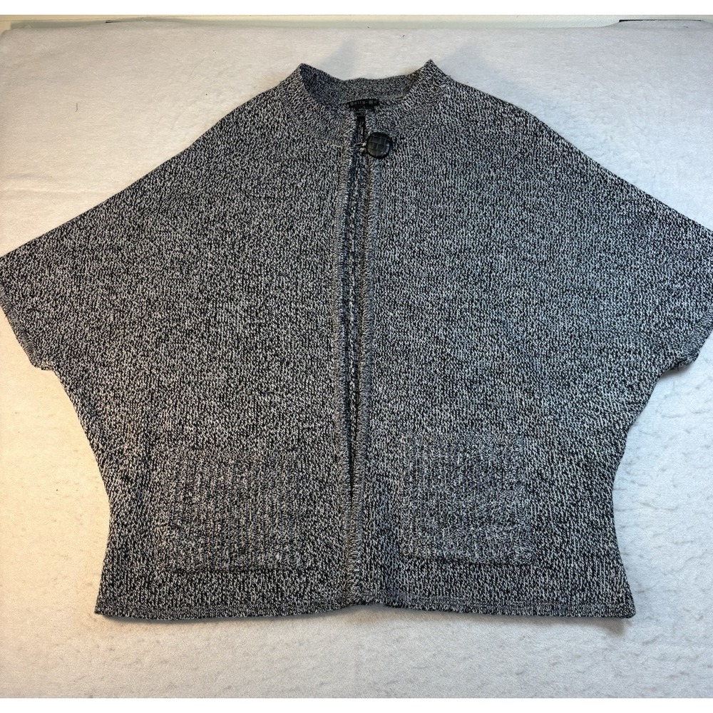 Tally-Ho Marled Knit Poncho Style Cardigan Sweater Size L Button At Neck Pockets